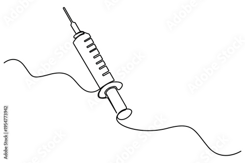 Continuous one line drawing of syringe medical injection vaccination healthcare concept vector illustration
