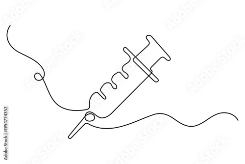 Continuous one line drawing of syringe medical injection vaccination healthcare concept vector illustration

