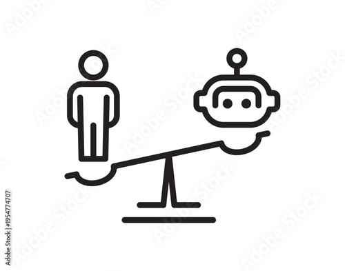 Human and Robot Comparison Line Icon. Automation Balance Outline Vector