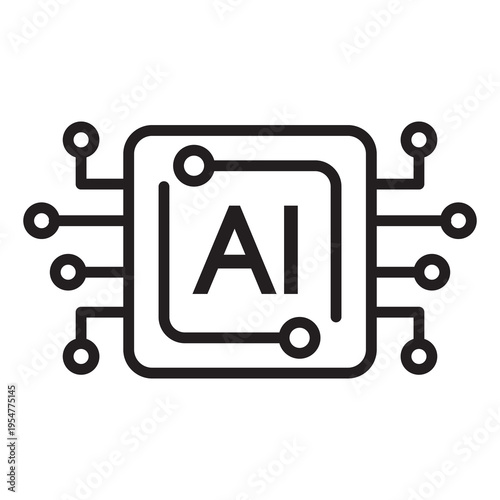 AI Chip Line Icon. Artificial Intelligence Processor Outline Vector