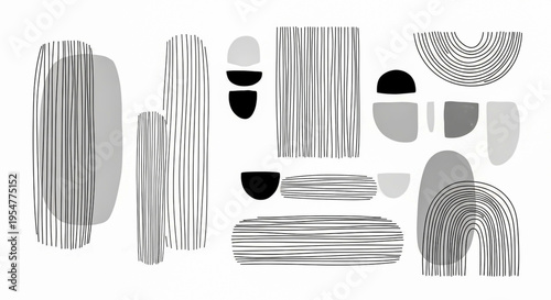 minimalist black and white sound wave patterns set isolated on white background