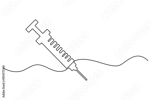 Continuous one line drawing of syringe medical injection vaccination healthcare concept vector illustration

