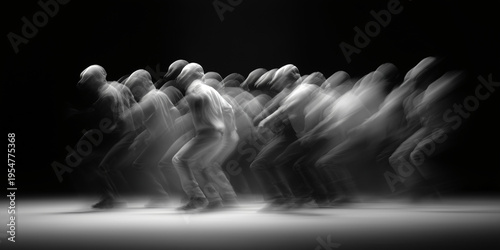 A motion blur image of many runners in black and white, depicting speed and motion