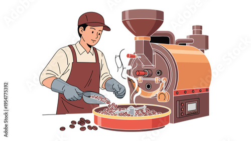 Coffee Roasting Artisan: A skilled artisan meticulously attends to the coffee roasting process, with keen attention to detail.