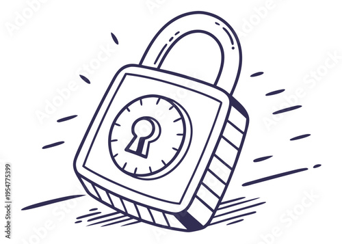 Hand-drawn vector illustration of a sturdy padlock with a visible keyhole, symbolizing security, protection, privacy, and restricted access, isolated on a clean white background.