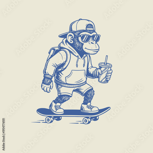 Gorilla Riding Skateboard Wearing Sunglasses.