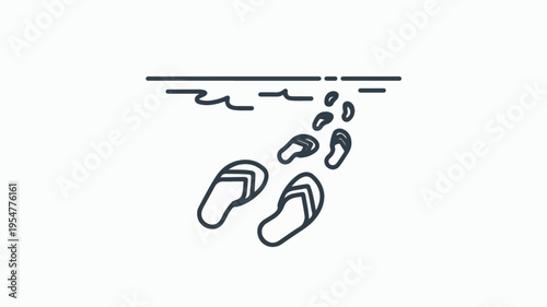 Footprints in sand leading into water minimalist line art illustration of disappearing footprints