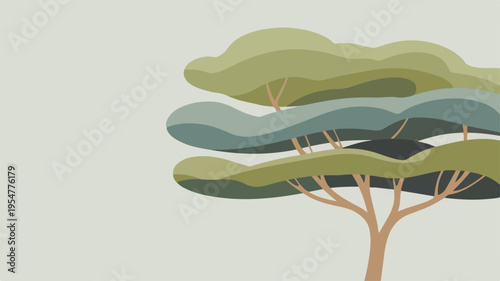 Minimalist illustration of tree with green leaves on light background simple nature concept