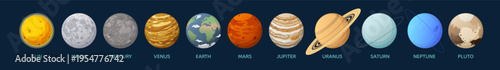 Set of solar system planets and celestial bodies. Outer space vector illustration