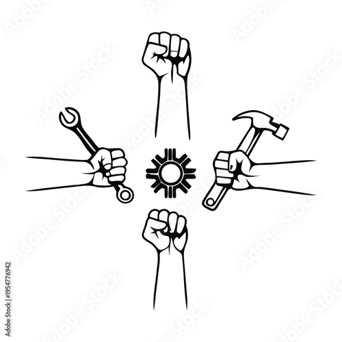 Worker Power Fist Tools Solid Vector