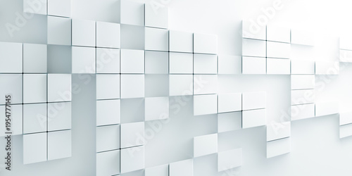 Foto High angle view of white 3D cubes wall with random extrusion depth