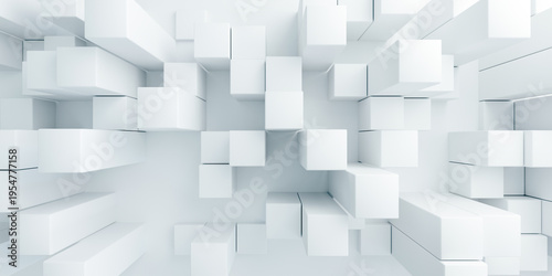 Obraz na plátně Top view of various height 3D white columns and cubes
