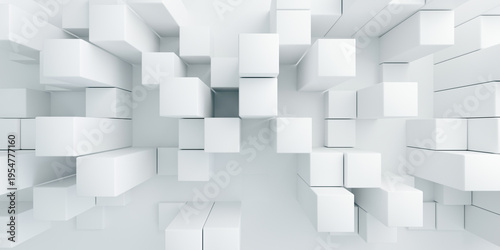 Schilderij op canvas Minimalist 3D white blocks pattern with different levels of height