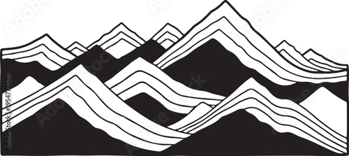 Black and white mountain range landscape vector illustration