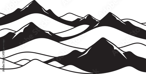 Set of black mountain range landscape vector illustrations