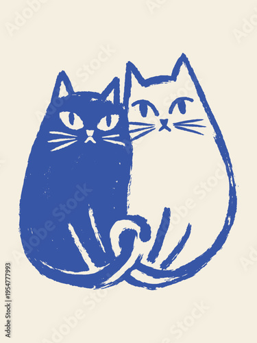 Cats in naive art style hand drawn vector illustration