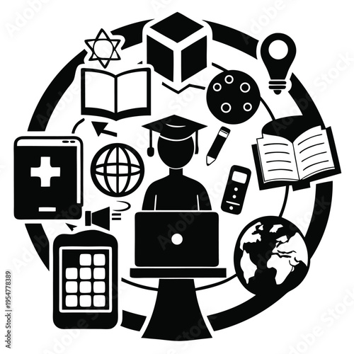 virtual learning apps silhouette black and white v (1)
