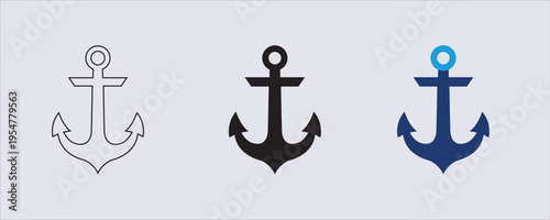 A traditional nautical anchor, commonly used as a symbol for maritime activities, stability, or seafaring themes, The anchor is a black silhouette isolated on a solid white background. 