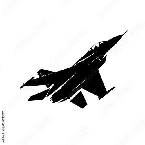 Modern Fighter Jet Silhouette Vector Illustration - Minimalist Military Aircraft Icon for Tactical and Aviation Design