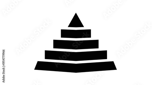 Abstract Black Pyramid Steps with Triangle Top on White Background