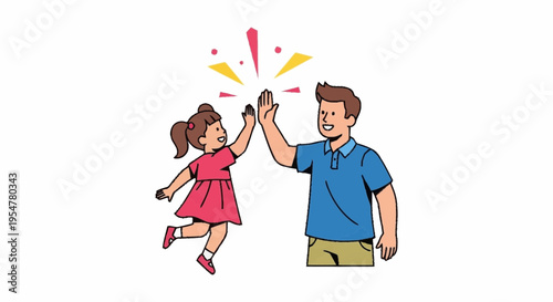 Cheerful Father and Daughter High Five Celebration