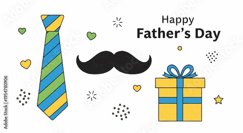 Celebration for Father s Day with Tie Mustache and Gift Box