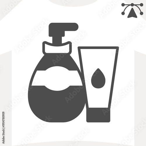 Liquid soap, antiseptic and hand cream tube solid icon, cosmetics concept. Vector graphics. Bottle and tube cream sign and editable stroke, glyph style icon for mobile or web design.