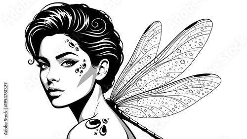 Enchanting Fairy Woman with Dragonfly Wings, Mystical Portrait