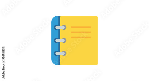 colorful notebook icon with blue binding and silver rings