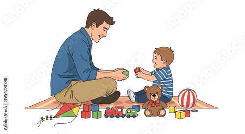 Father and Son Enjoy Playtime with Toys Building Bonds