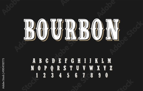 Bourbon Western Vintage Alphabet Font Set - 3D Retro Typography with Letters Numbers and Punctuation on Black Background