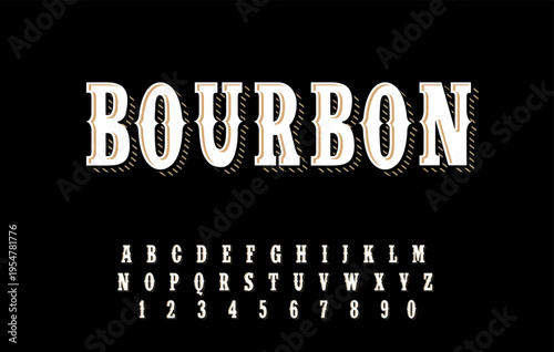 Bourbon Western Vintage Alphabet Font Set - 3D Retro Typography with Letters Numbers and Punctuation on Black Background