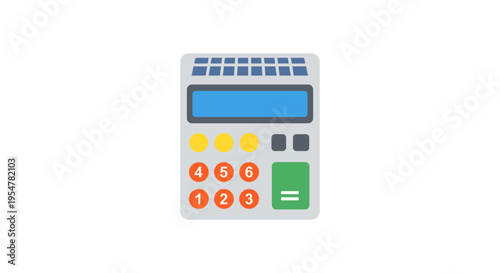 colorful calculator with blue screen and keypad
