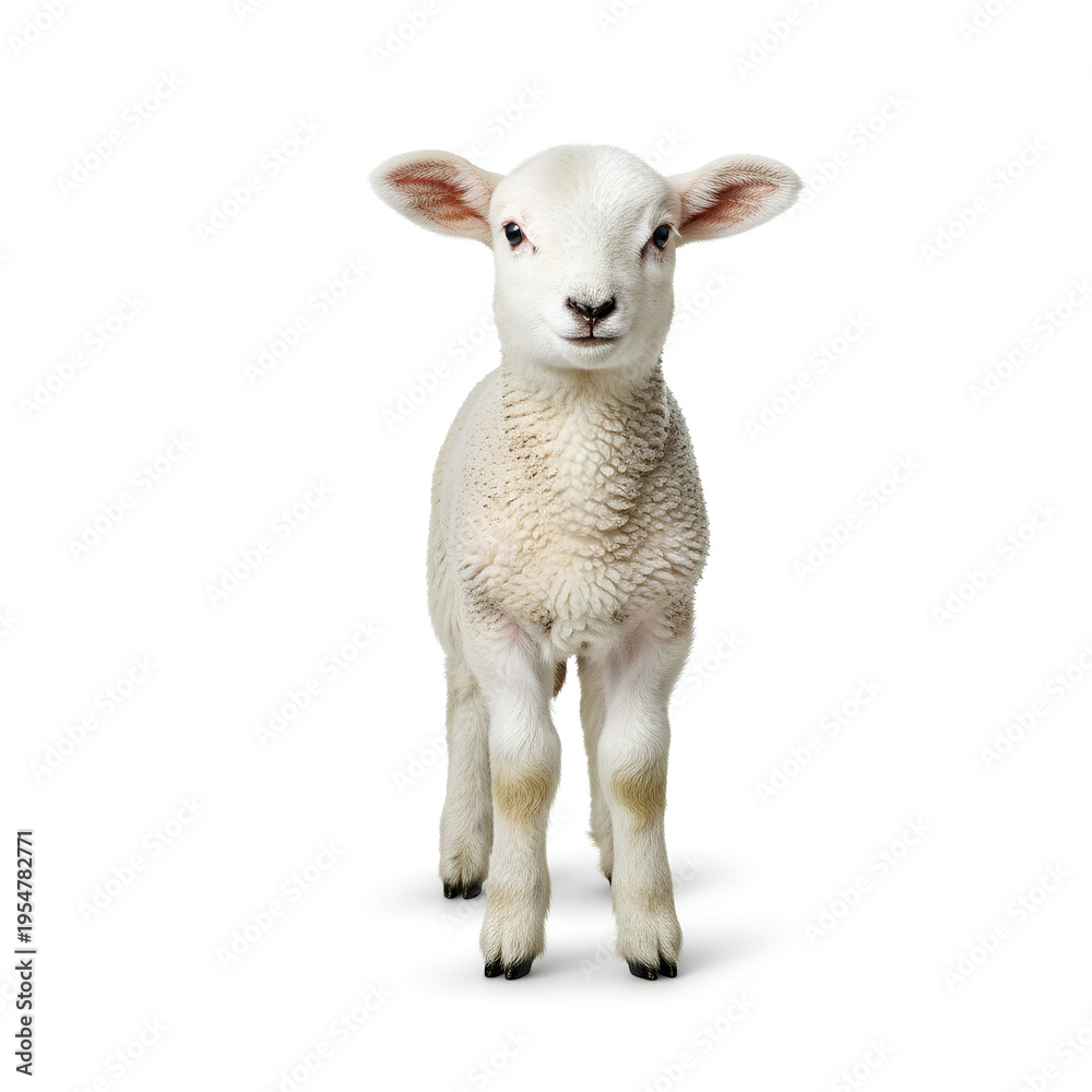Fototapeta premium A Young Lamb Standing on a White Background 5.