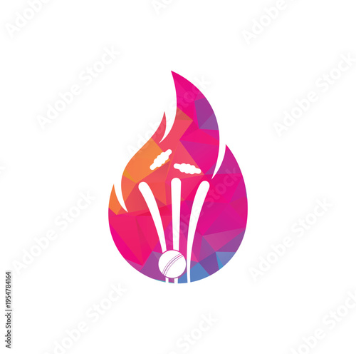 Fire cricket player vector logo design. 
