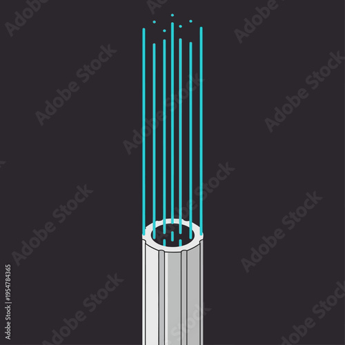 Illustration of a cylindrical structure with vertical lines emanating from its opening, suggesting a flow.