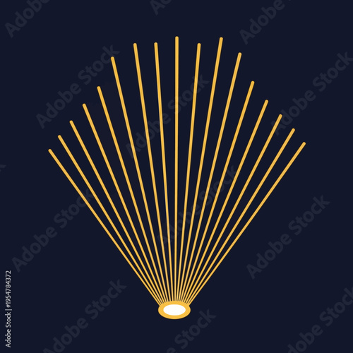 Illustration of a golden light source radiating beams against a dark blue background.
