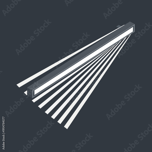 Isometric illustration of a linear light fixture with multiple light beams.