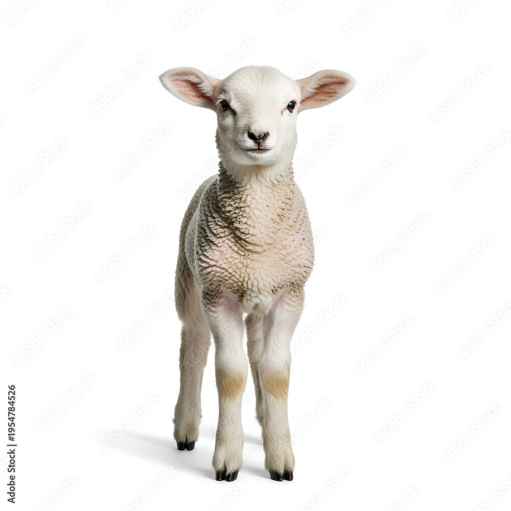 Fototapeta premium Adorable Lamb Standing Isolated on White Background.