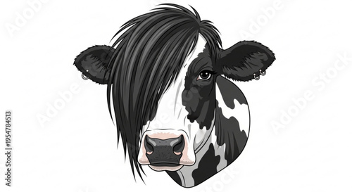 Edgy Emo Cow with Piercings - Vector Illustration
