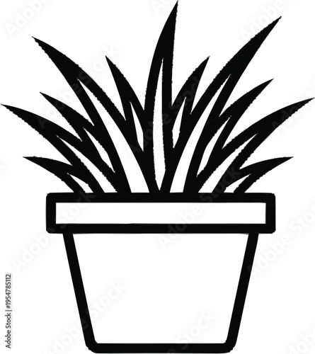 Houseplant in ceramic pot linear icon illustration for interior home decor gardening shop web design and app interface