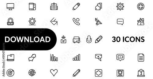 Collection of 30 line icons for various applications