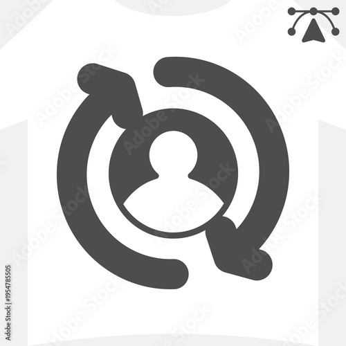 User notice solid icon, sync concept. Vector graphics. Experience exchange arrows, updates and user, human avatar sign and editable stroke, glyph style icon for mobile or web design.