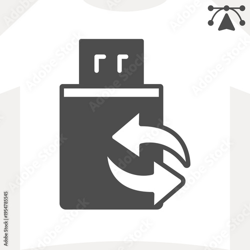 USB stick solid icon, sync concept. Vector graphics. Portable flash drive with arrows, rewriting, updating information sign and editable stroke, glyph style icon for mobile or web design.