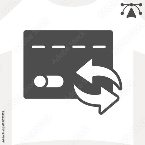 Credit card data change concept. Vector graphics. renew concept. Vector graphics. Bank card and arrows, card reissue, renewal sign and editable stroke, glyph style icon for mobile or web design.