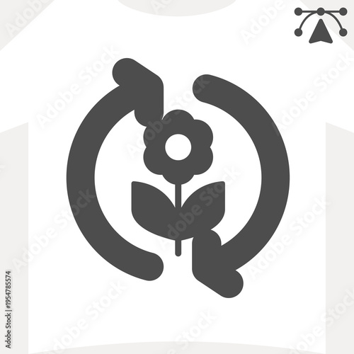 Flower growth cycle solid icon, gardening concept. Vector graphics. Arrows of renewal, renew and flower, plant sign and editable stroke, glyph style icon for mobile or web design.