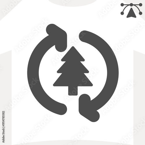 Fir tree renew solid icon, forestry concept. Vector graphics. Arrows of renewal and forest spruce sign and editable stroke, glyph style icon for mobile or web design.