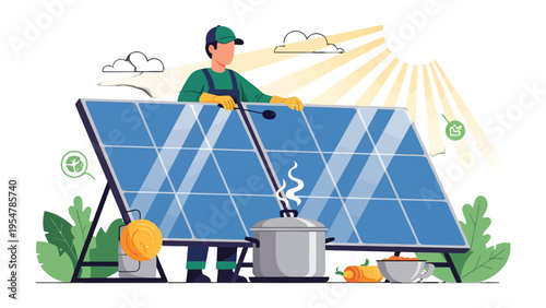 Solar Energy and Sustainability: A person installing a solar panel with focus on sustainable energy and eco-friendly practices. Capturing a vision of a greener, more sustainable future.
