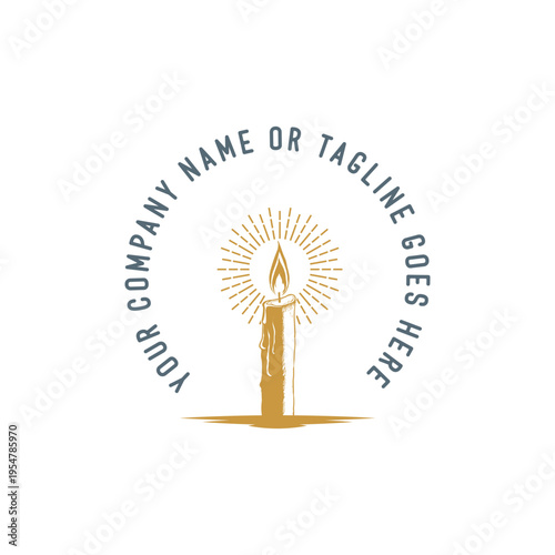 Vintage Burning Candle Circular Logo Vector Illustration