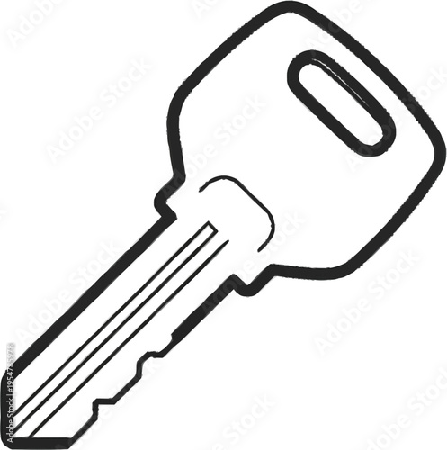 Single car key outline illustration, representing security, access, and transportation
